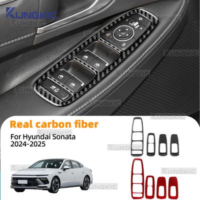 Real Soft Carbon Fiber Sticker For Hyundai Sonata GN7 2024-2025 LHD RHD Car Window Lift Control Panel Interior Trim Accessories