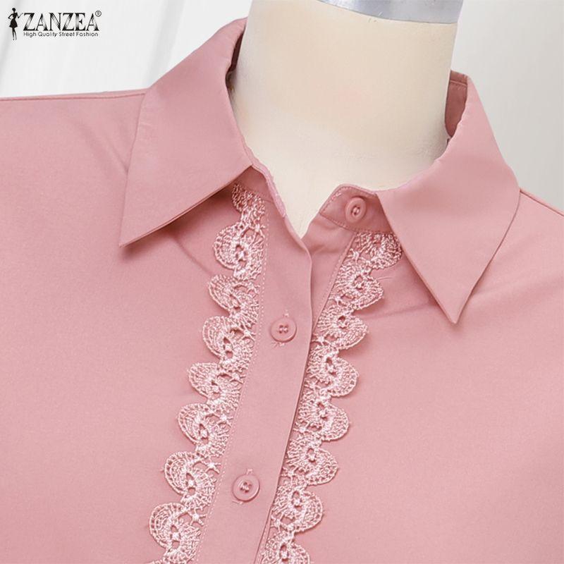 ZANZEA Women Casual Turn Down Collar Loose 3/4 Sleeve Blouse