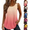 Women's Fashionable Casual Gradient Tie- V-Neck Decorated Button-Up Ruffled Sleeveless Vest T-Shirt Top