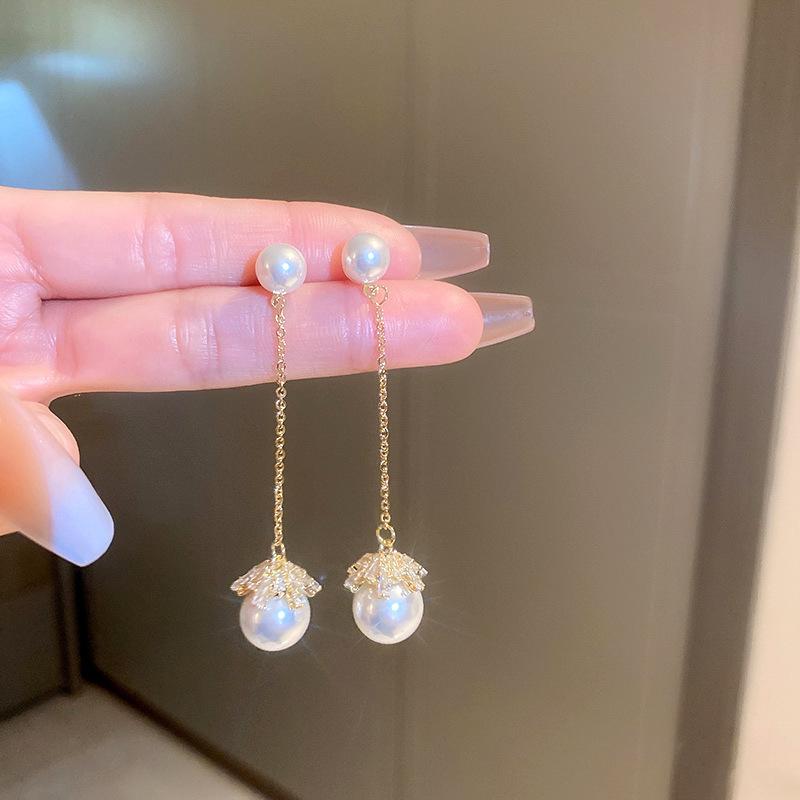 Pearl Chain Tassel Earrings for Women Zinc Alloy Needle Luxury Drop Earrings Luxury Designer Zircon Girls' Night