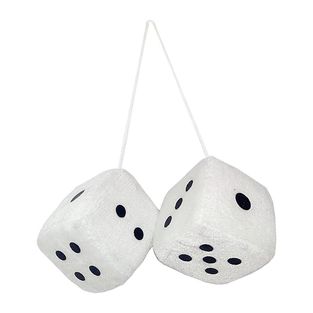 Car Mirror Fuzzy Dice, Pair of Retro Square Fuzzy Plush Dice with Dots, Plush