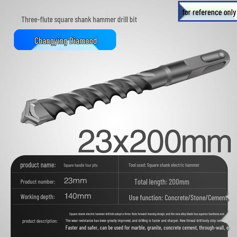 Three-Flute Round & Square Shank Drill Bit for Concrete, Cement, Rebar, Stone, Granite, Marble.
