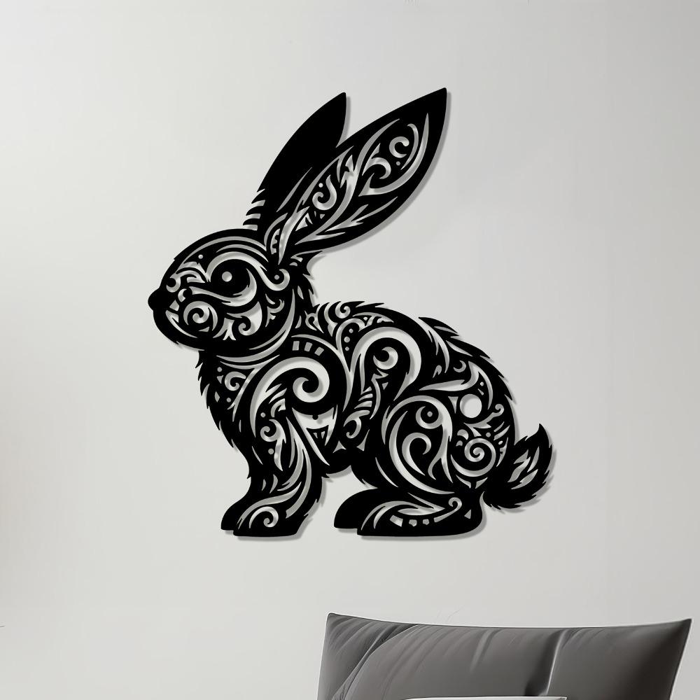 1pc Tribal Rabbit Iron Wall Art - Metal Rabbit Sculpture for Easter Spring Gift Indoor Outdoor Garden Fence Living Room Decor