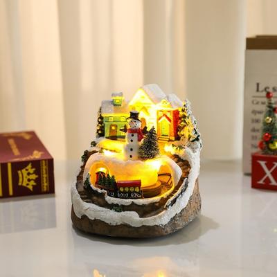 Resin Christmas Village Houses LED Light Santa Claus New Year Micro Landscape Snow View Craft Xmas Ornament Desktop Decor