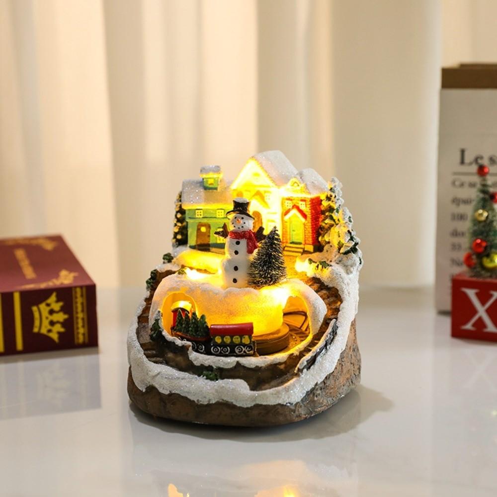 

Resin Christmas Village Houses LED Light Xmas Ornament New Year Micro Landscape Desktop Decor B