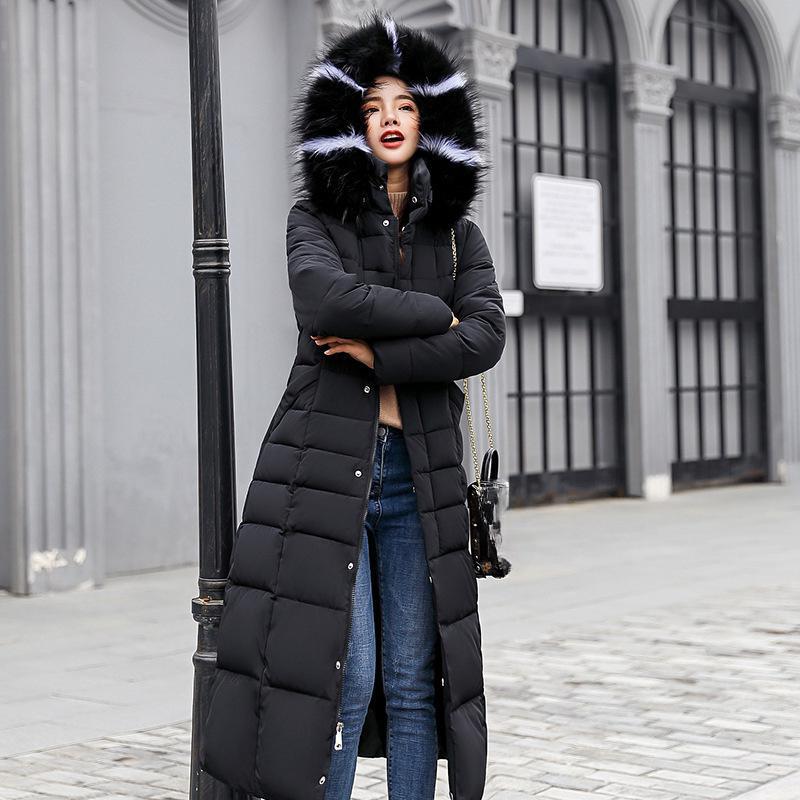 Dlouhé páře bavlněný kabát parkas Dámská zimní nad kolena volný velký kožešinový límec s kapucí teplá silná bunda s vycpávkou dámský kabátek