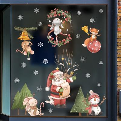 PVC Christmas Window Glass Stickers DIY Removable Santa Claus Decal Santa Claus Self-adhesive Snowflake Wall Stickers
