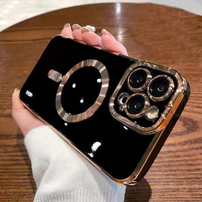 For iPhone 15 Pro Max Luxury Magnetic Square Plating Frame Phone Case For iPhone 11 12 13 14 Plus Lens Protective Cover
