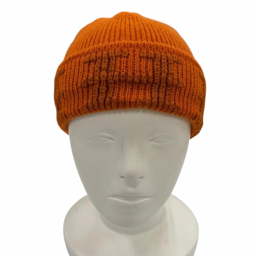 Excellent HERMES Knit Cap Orange Cashmere Women Used