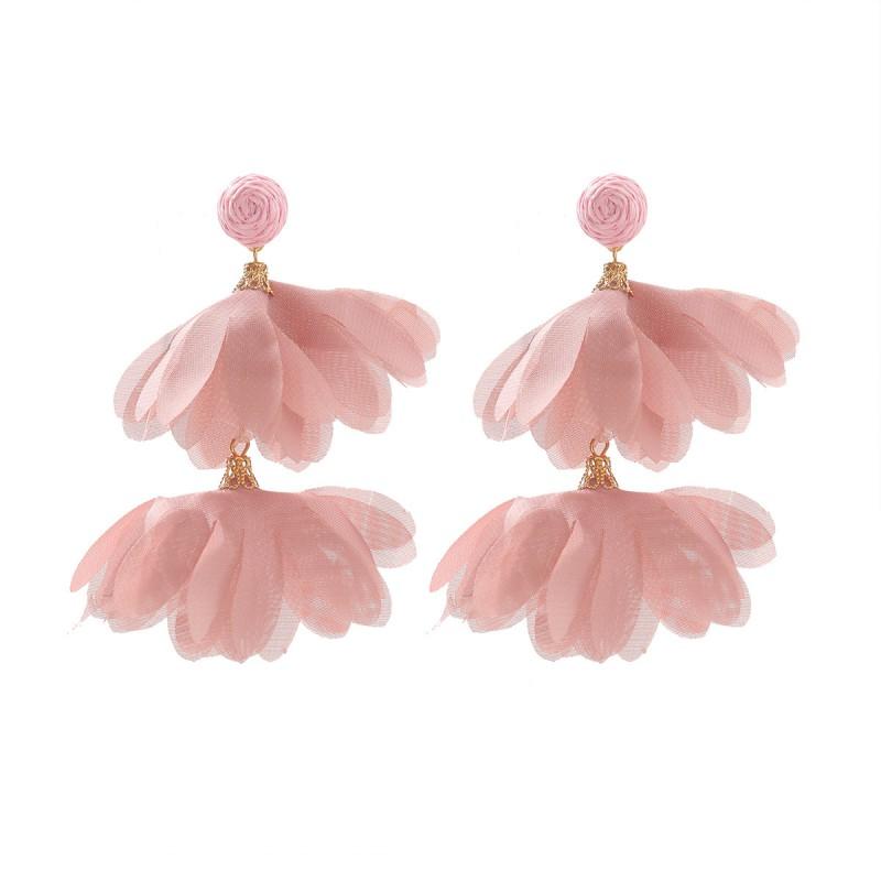 Handmade Geometric Floral Tassel Earrings Women Alloy Studs With Rhinestone Accents Pink Black Green Red White Yellow Pink