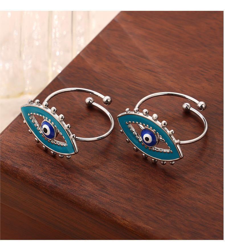 Qiong Yao Demon Eye Enamel Open Ring: 18k Gold-Plated Titanium Steel Adjustable Fashion Accessory