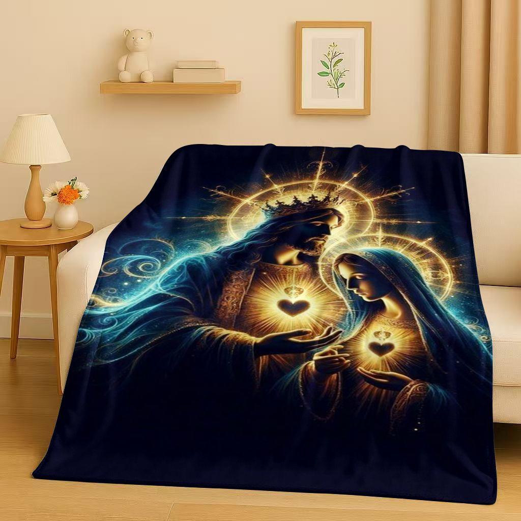 Classic Jesus Virgin Mary Art Flannel Blanket,Ultra Soft Warm Plush Throw for Home Bedroom Bed Sofa Cover Office Travel Gift Kid