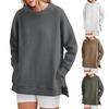 Fermuarlı Yırtmaçlı Etek Ucu O Yaka Orta Boy Gevşek Düz Renk Üst Elastik Manşetler ve Etek Ucu Günlük Spor Dış Mekan Kazaklı Kadın Sweatshirt