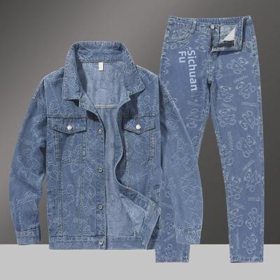 Men's Slim Korean Style Denim Jacket & Pants Set for Spring/Autumn