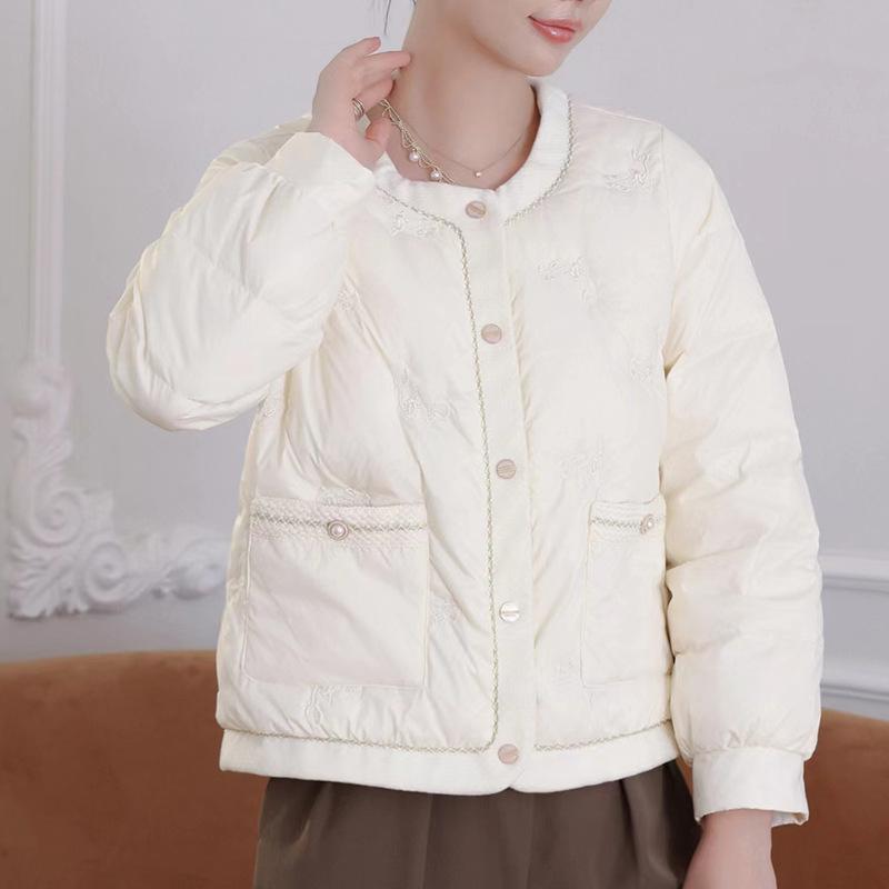 

Короткая куртка с круглым вырезом, зимняя женская белая утиная пуховая женская новая куртка M белый