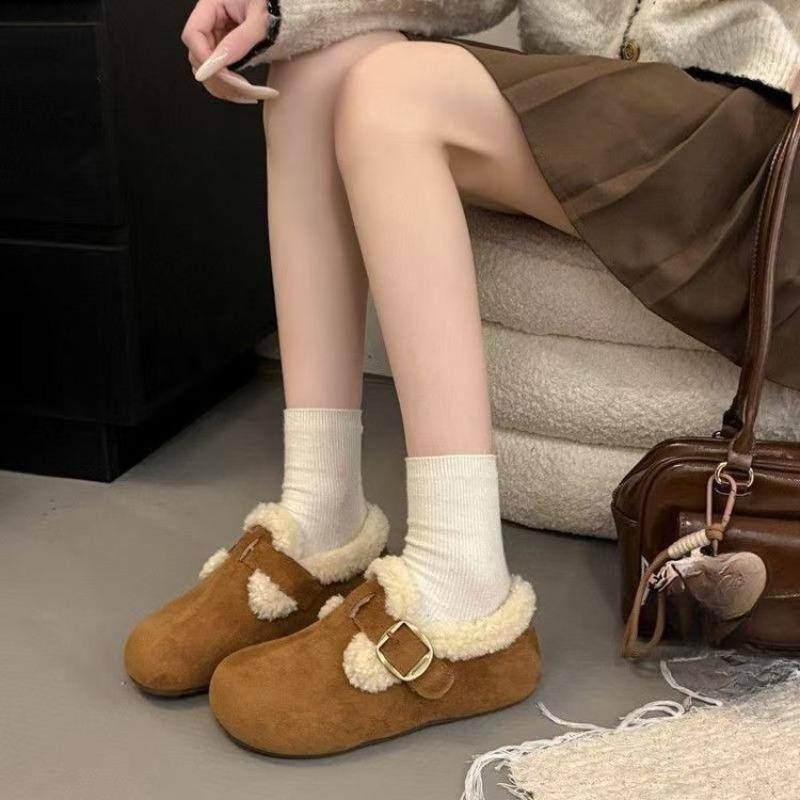 Retro Women's Full-bag Thick-soled Height-increasing One-step Fleece Warm Cotton Shoes