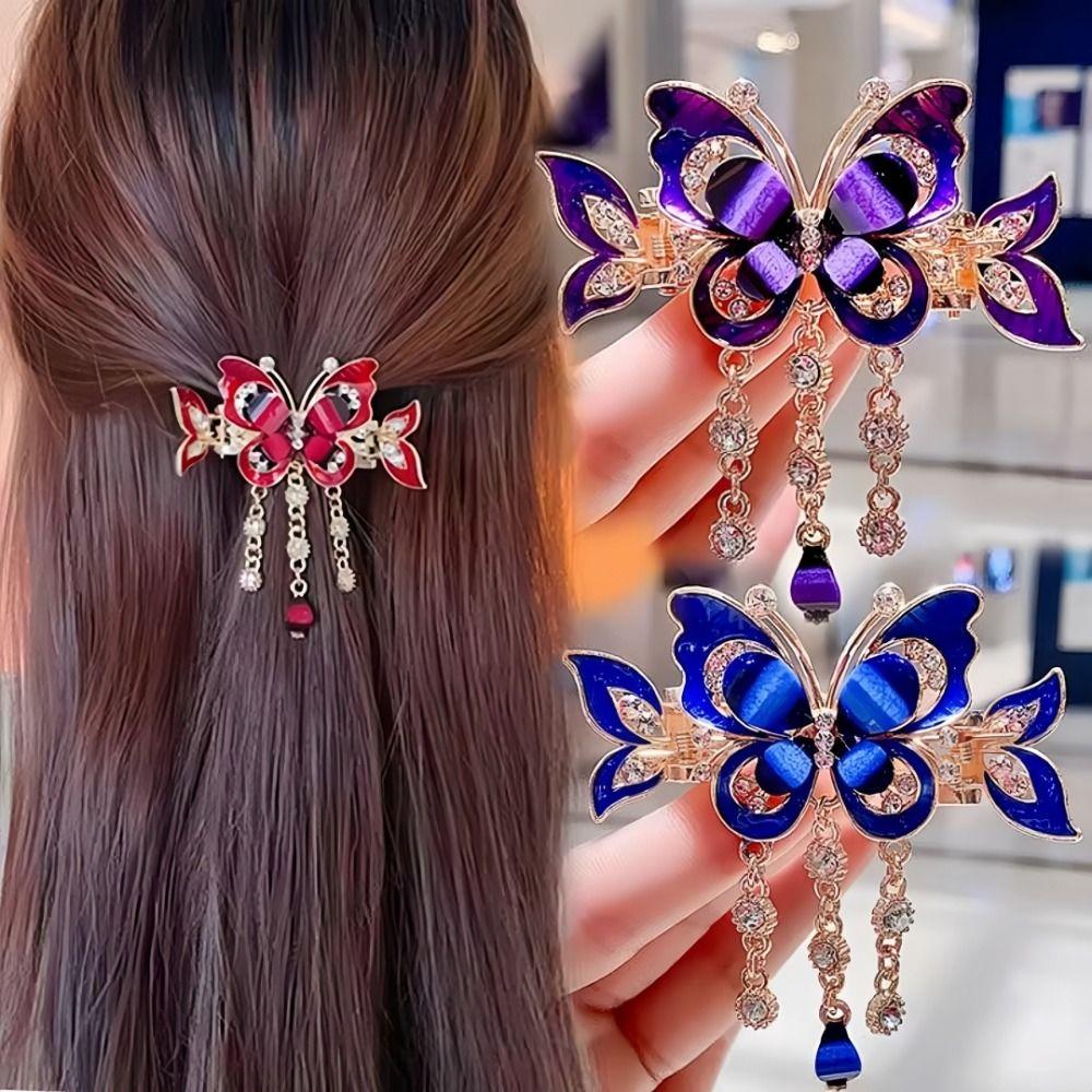 Ethnic Style Rhinestone Butterfly Hairpin Elegant Design Zircon Butterfly Hairpin  Hair Jewelry