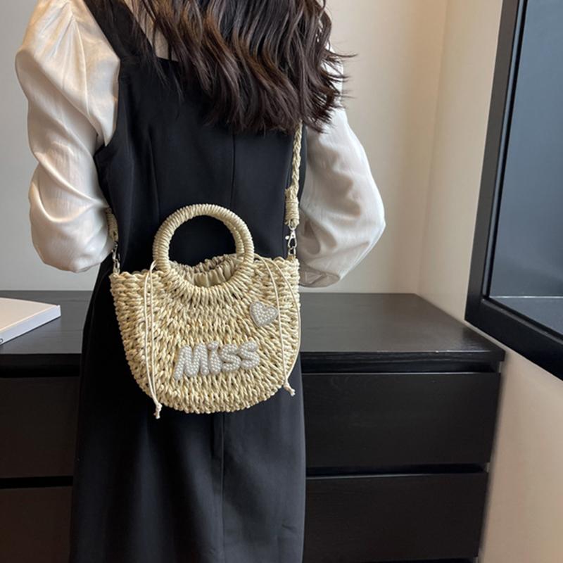 Yogodlns Women New Straw Handbags Woman Handmade Woven Basket Rattan Handbag For Femme Simple All-Match Handbag