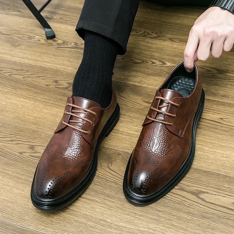 Fashion New Black Men Derby Shoes Brown Round Toe Lace-up Party Men's Formal Shoes Pu Leather Size 38-46 Men Dress Shoes