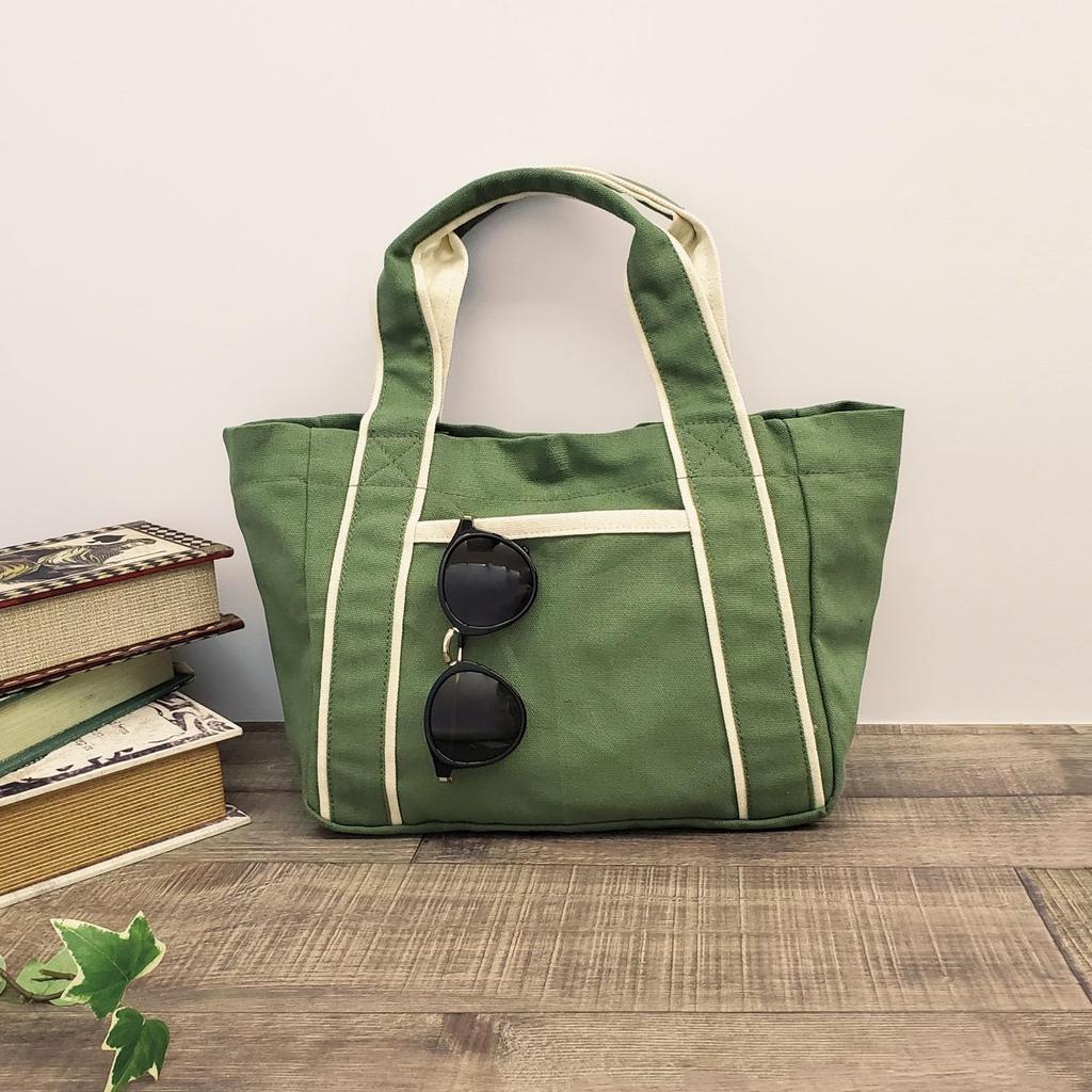 Mini Tote Bag for Men and Women, Solid Color, Small, Thick Cotton Canvas, Stylish, Two-tone Ivory.