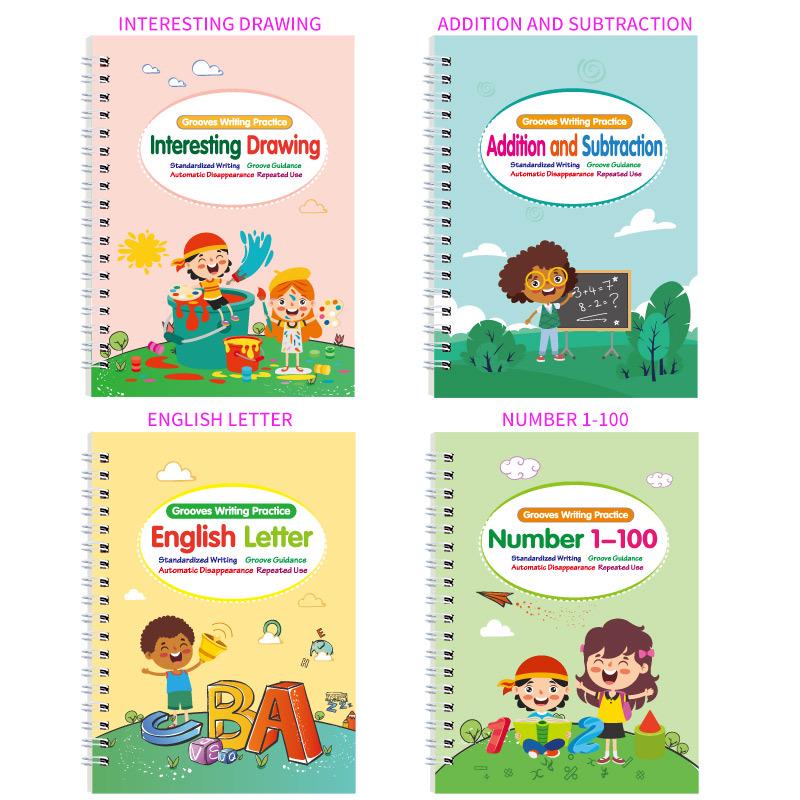 Children's All-English Recessed Groove Copybook: Letters, Numbers, Drawing for Ages 3-5 - Pen Control & Early Education
