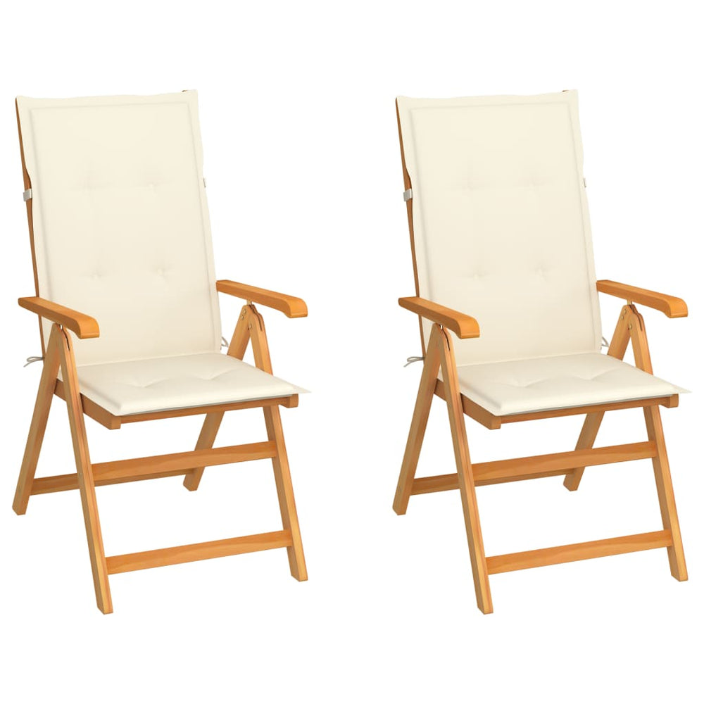 Chaises de jardin lot de 2 et coussins  Bois teck massif