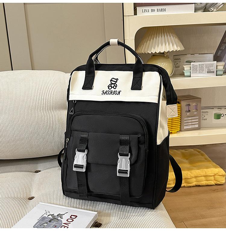 Schoolbag Korean Version College Student Schoolbag Women's New Contrasting Color Casual Portable Dual-purpose Travel Backpack Middle School Student 