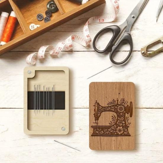 Sewing Needle Storage Box Wooden Magnetic Needle Holder Case with Lid Craft Supplies Storage Organizer Gift for Sewers