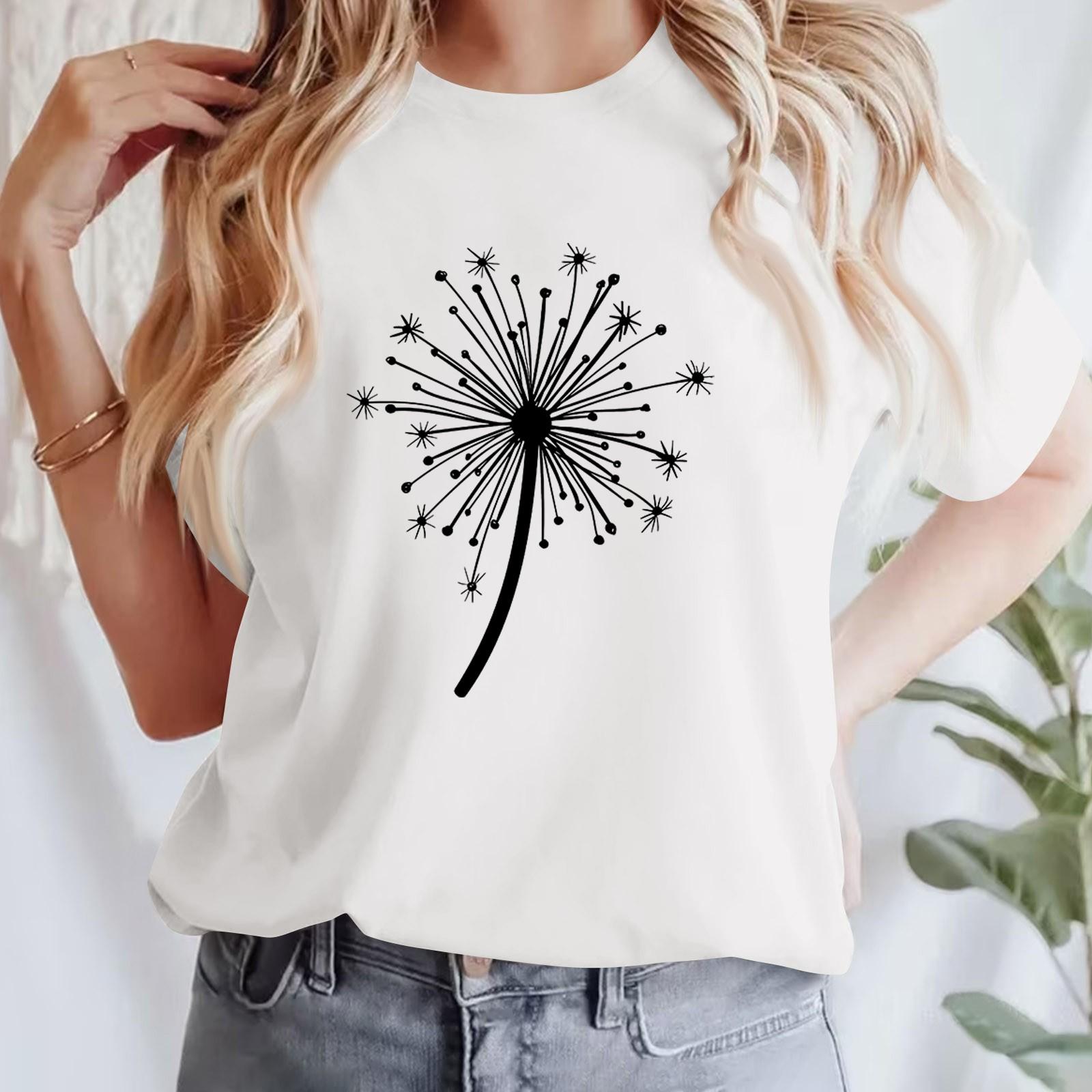 

Жіноча повсякденна футболка з принтом і круглим вирізом, пуловер з короткими рукавами S білий