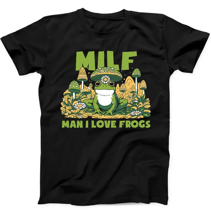 Чувак Я Люблю Лягушек MILF Грибы Милый Забавный Подарок Футболка Черная Футболка 296 M
