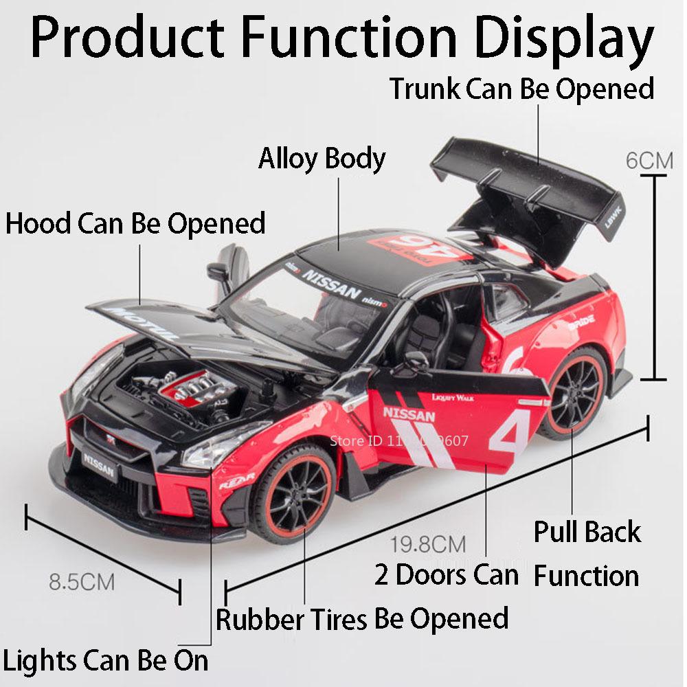 1:22 Scale 963 GTR Sports Car Model Toy Sound Light Doors Opened High Simulation Metal Diecast Supercar Models Gifts for Boys