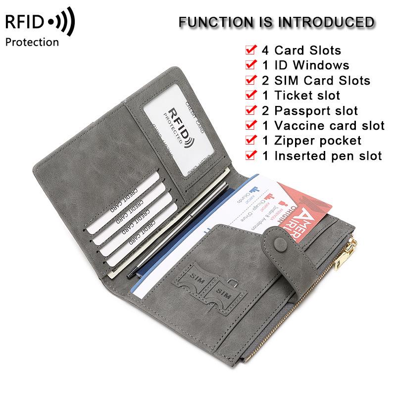 Multifunctional RFID Anti-theft Passport Holder with Zipper and Buckle