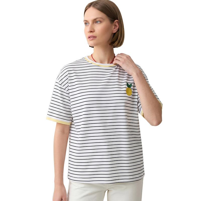 Nuova T-shirt a Maniche Corte a Strisce da Donna Estate Stampa Vintage Scollo a O Oversize Tee Casual Streetwear T-shirt Larghe Top Y2K