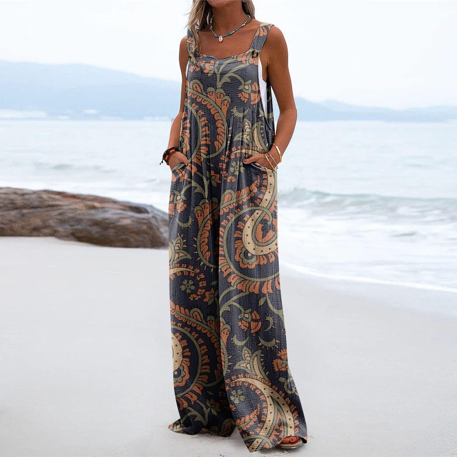 

Женский цельный комбинезон на пуговицах, повседневные свободные комбинезоны без рукавов с карманами XXL коричневый