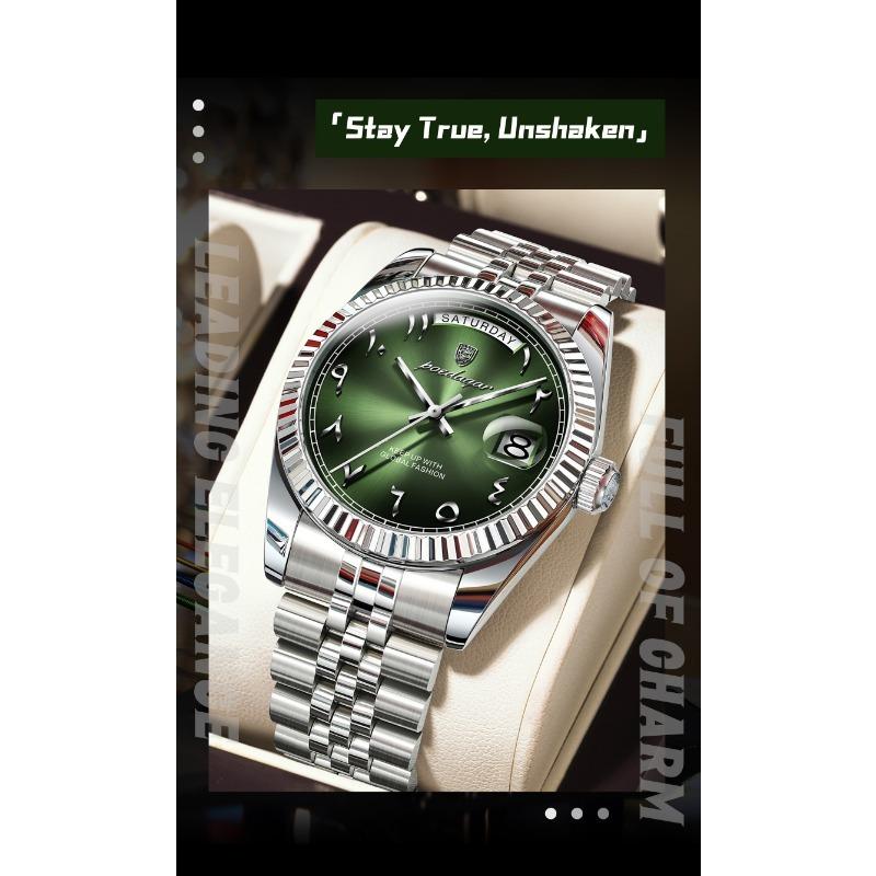 POEDAGAR Fashion High Quality Men Clock Waterproof Date Week Watch for Man Stainless Steel Luxury Quartz Watches + Box