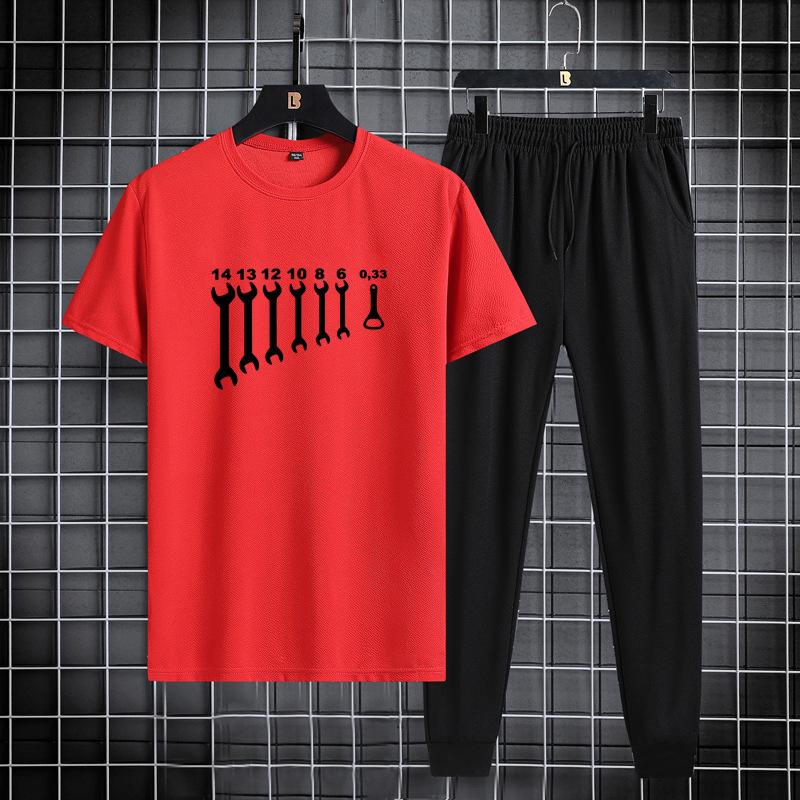 

Летний мужской спортивный комплект с короткими рукавами и длинными брюками, тонкий и модный, модный, повседневный, минималистичный комплект из двух предметов для отдыха на открытом воздухе, 2024 г. 6XL