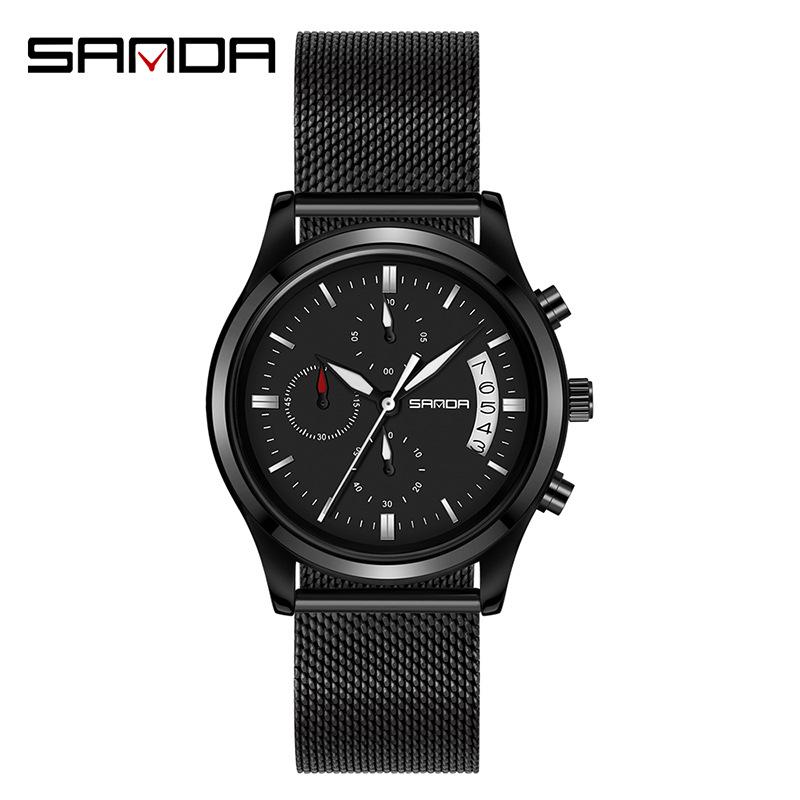 Sanda Men's Fashion Quartz Watch with Date, Three Hands, and Nail Scale