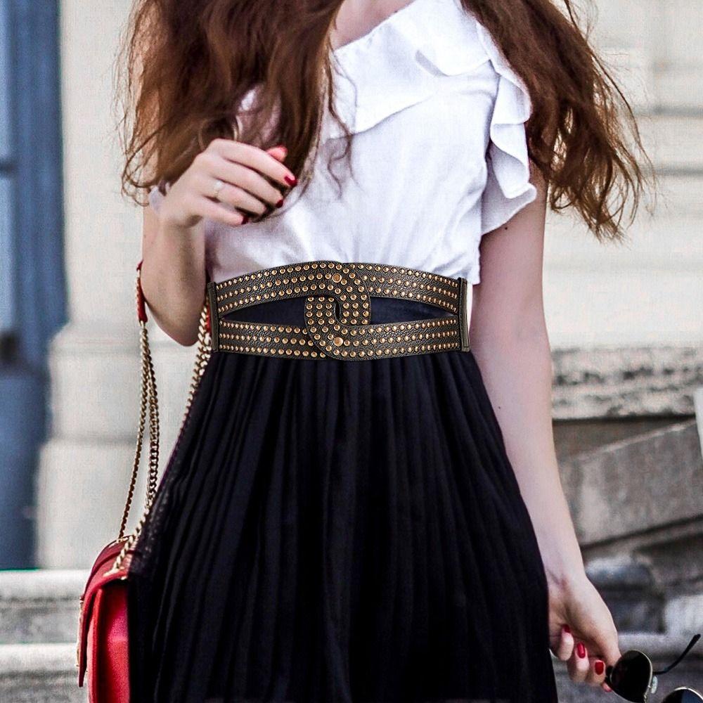 Robe Jeans Décontracté Ceinture en Cuir Stretch Ceintures Cummerbund Rivet Corset Bande Luxe Large Ceintures