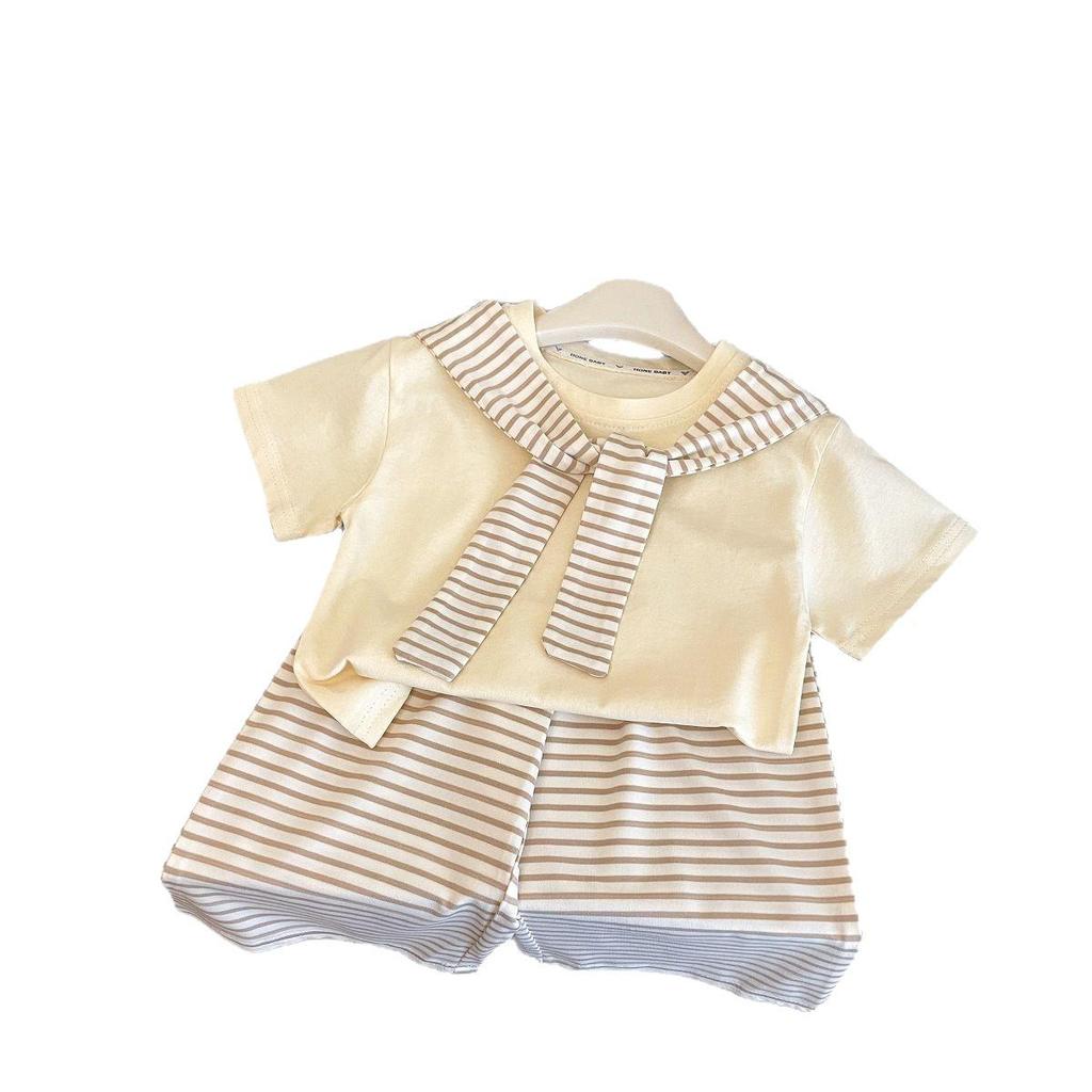 Korean Style Baby Girl Striped Shawl & Wide Leg Pants Set - Breathable, Skin-Friendly, Fashionable