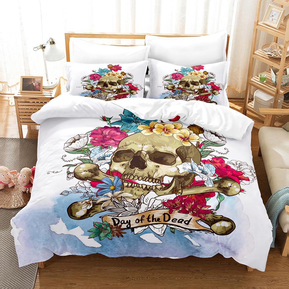 Schädel High Definition Digitaldruck Heimtextil Bettlaken-Set Bettlaken Bettbezug Horror-Thema Bettwäsche Studentenwohnheim Dreiteiliges Set