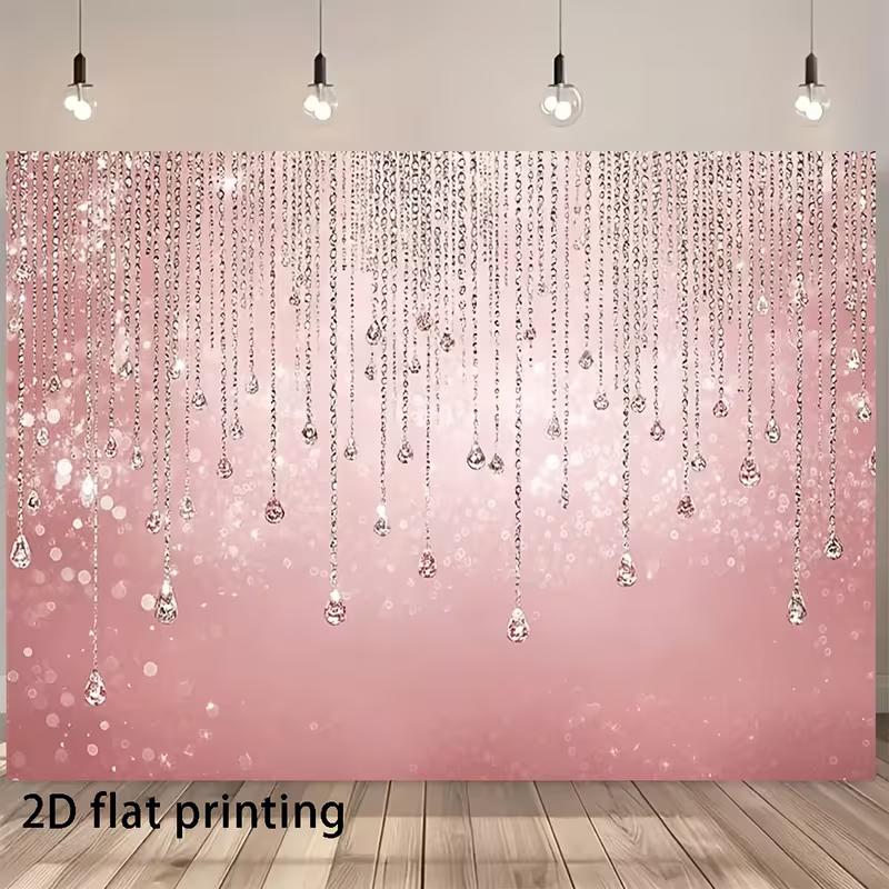 

2D Pink Crystal Photography Backdrop, Sparkling Hanging Diamonds on Pink Background Cloth 47.2x31.5inch/120*80cm