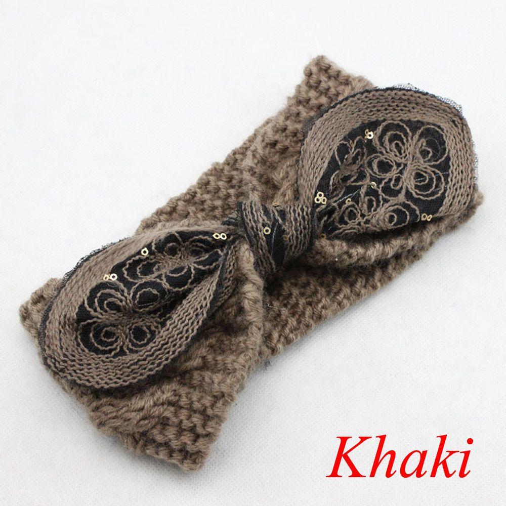 Vintage Flower Women Girl Bow Knot Headband Turban Crochet Knit Hairband Rabbit Ears Headwrap
