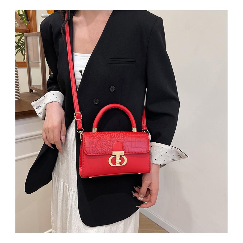 Fashionable Fashionable Lock Buckle Crocodile Pattern Leisure Handheld Single Shoulder Crossbody Small Square Bag For Women