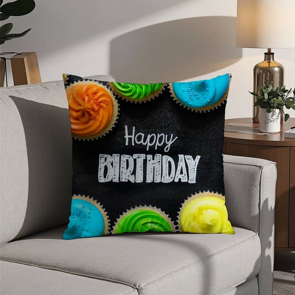classic Happy birthday Pillow Case Sofa Decorative Home Double-sided Printing Short Plush Cushion Pillow Cover Holiday Gift