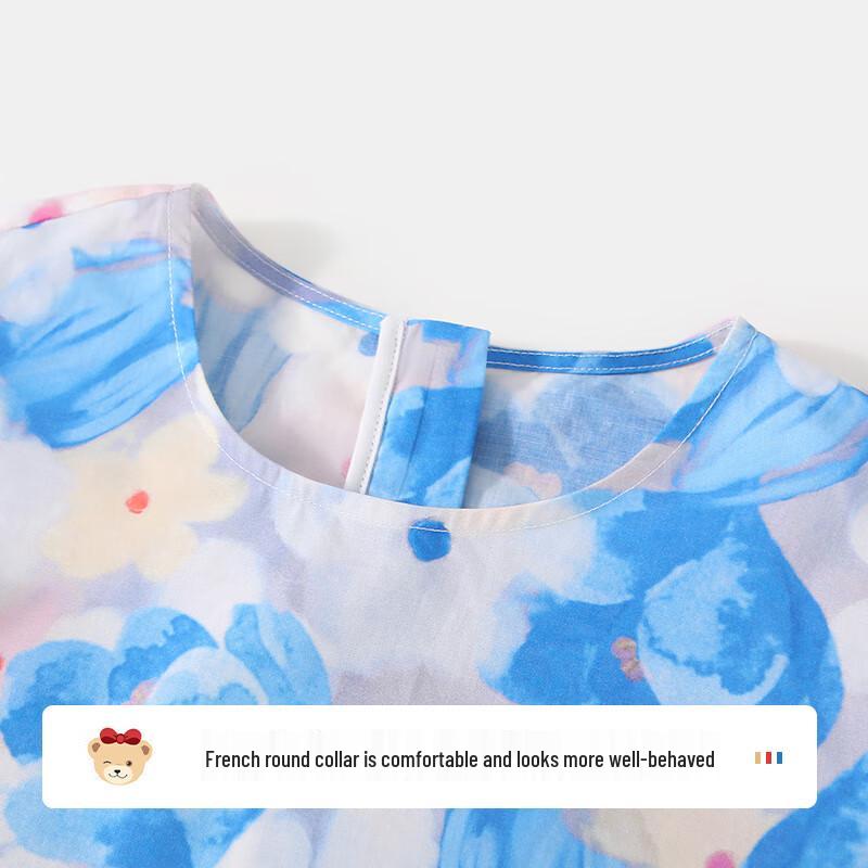 Classic Teddy Girls' French Floral Short Sleeve Princess Dress