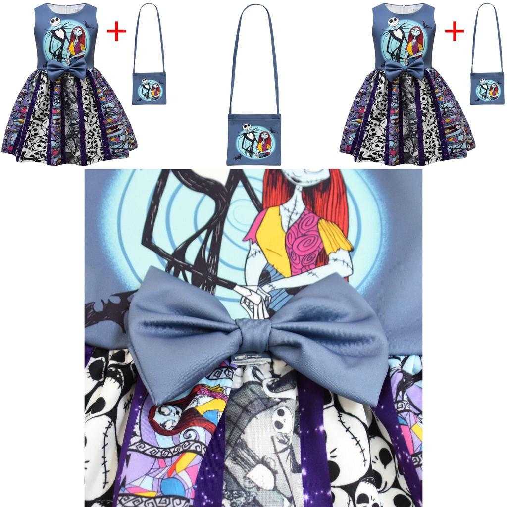 The Nightmare Before Christmas Halloween Princess Dress With Bow And Bag For Girls Age 3 To 8