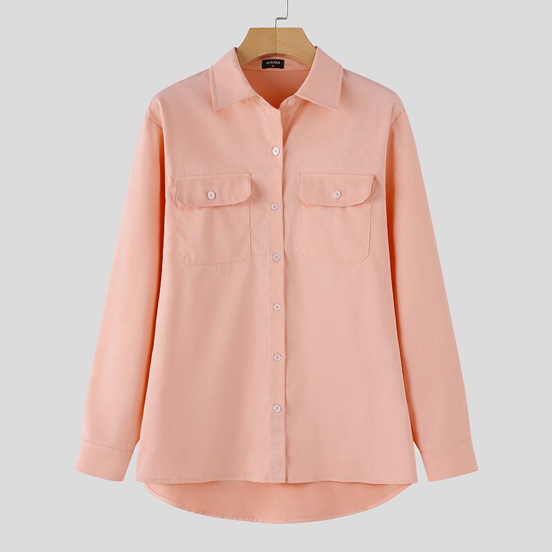 

VONDA весенние женские модные повседневные свободные рубашки с длинными рукавами S розовый