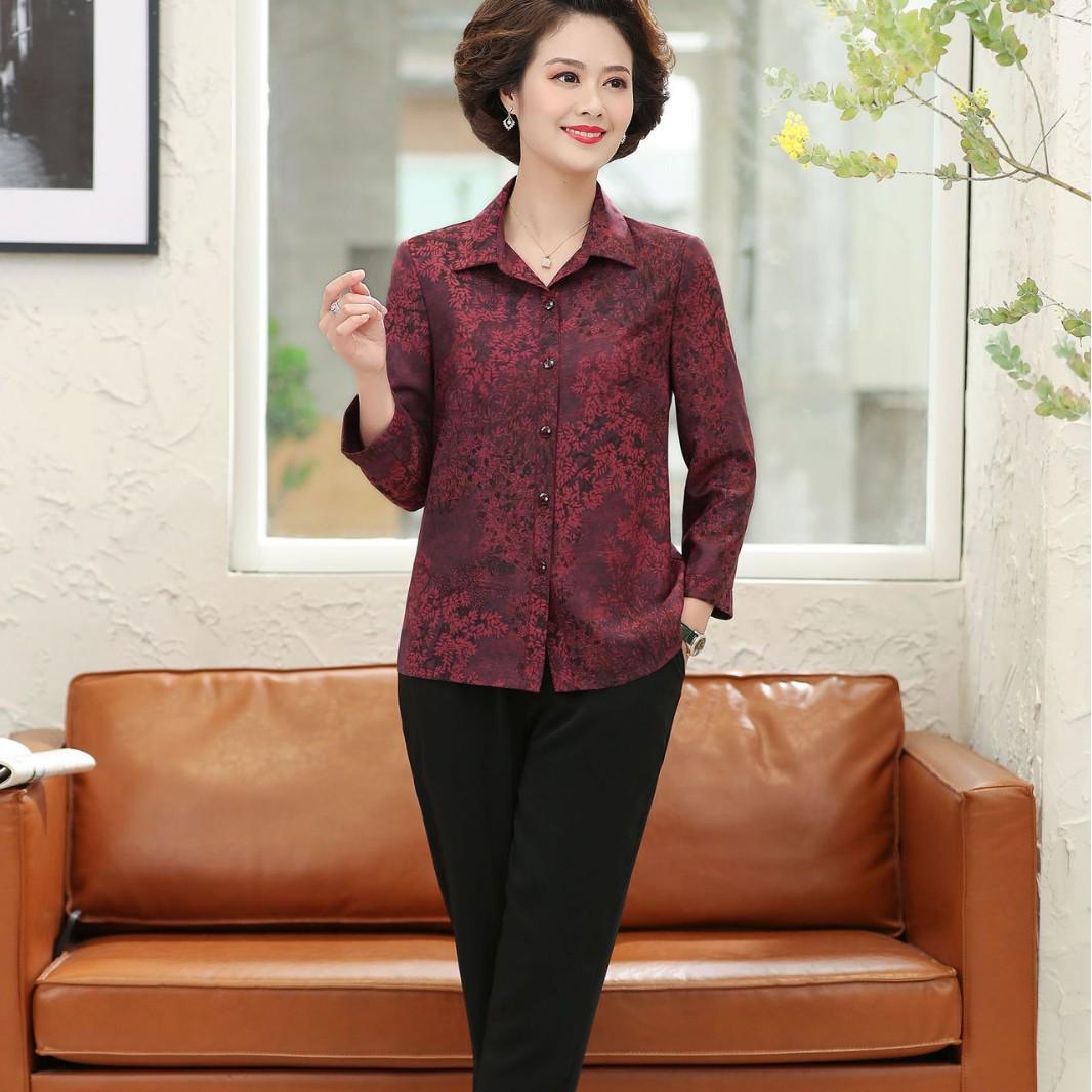 

2026 New Spring/Summer Seven-Sleeve Top for Middle-Aged & Elderly Women - Lightweight Cardigan for Mothers & Grandmothers 3XL (135-150 lbs) красный