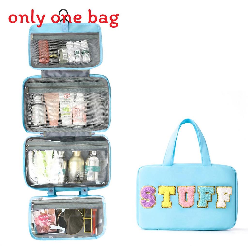 Polyester Travel Toiletry Bag With Dry Wet Separation And Hanging Design For Home And Travel Use