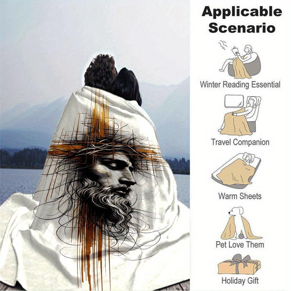 1pc Flannel Blanket, Divine,Jesus,God Pattern Printed Blanket, Sofa Bed Sofa Car Office Camping Travel Warm And Comfortable Soft Blanket, Fo